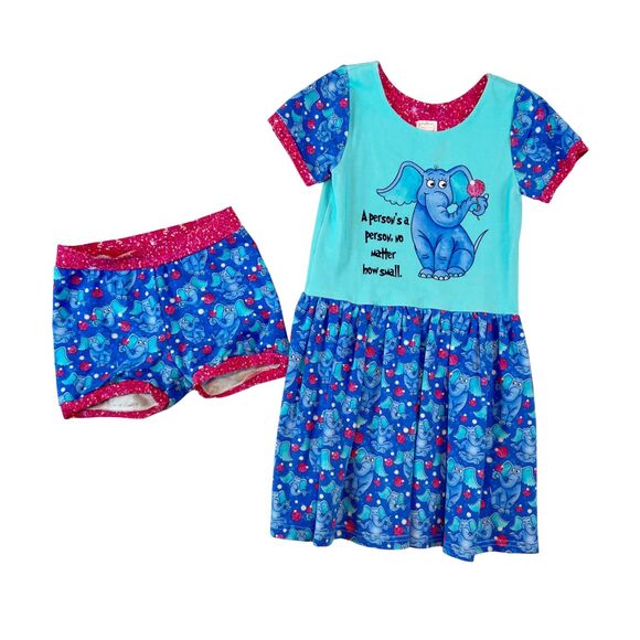 Simply Starlyn Designs 2 Piece‎ Set Girls 6 Blue Horton Hears A Who Elephant - Picture 1 of 4